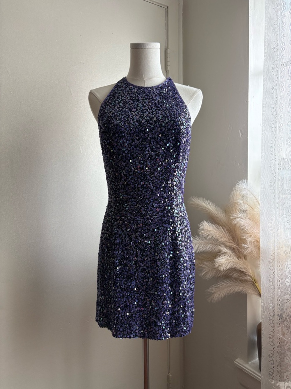 vintage purple sequin bodycon‎ mini dress